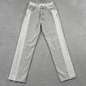 MNG Denim Jeans Womens 6 Grey Two Tone Paneled Straight Leg Raw Hem High Rise